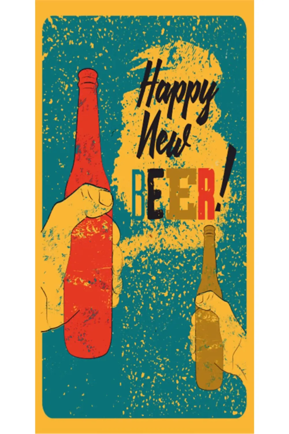 Happy New Beer - Retro Ahşap Poster – Özel Koleksiyon – Hbb