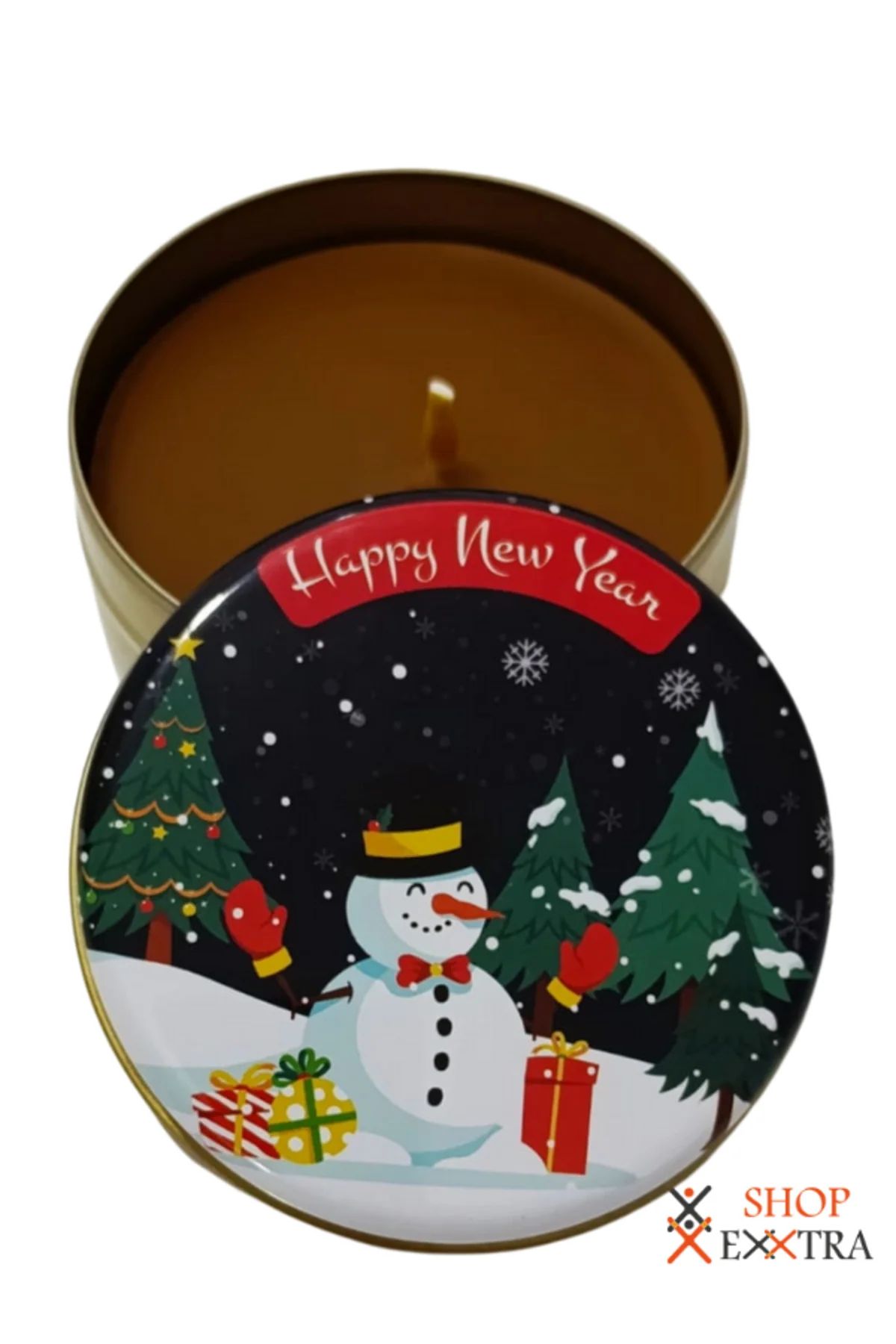 Happy New Year  Hediyelik Metal Teneke Mum-Doğal Bal Mumundan Üre