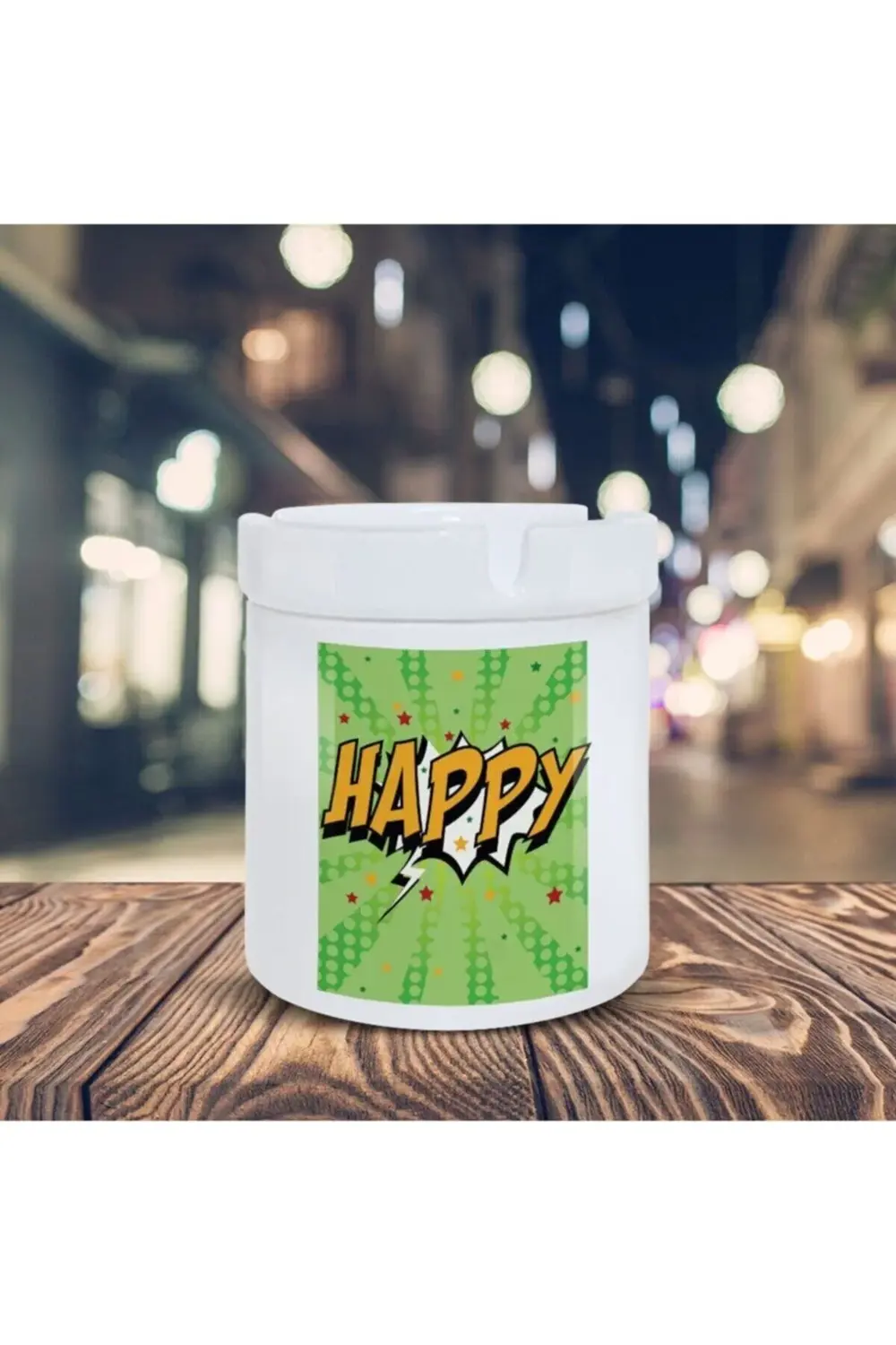 Happy Yazılı Küllük Pop Art Baskılı Kül Tablası K-114