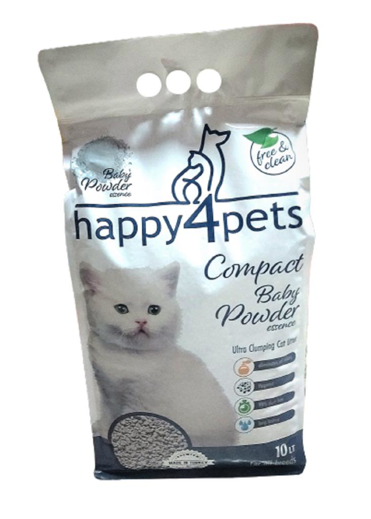 Happy4Pets Topaklaşan Kedi Kumu Baby Powder Kokulu İnce Taneli 10