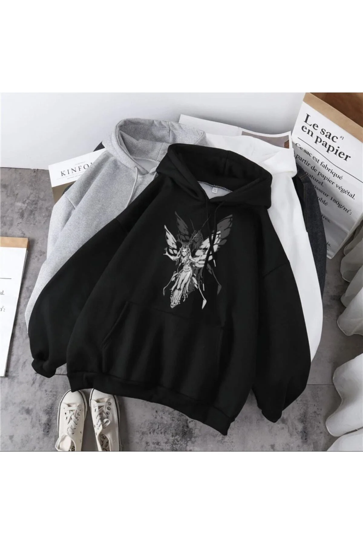 Harajuku Fairy Girl Siyah (UNİSEX) Kalın Kumaş Sweatshirt