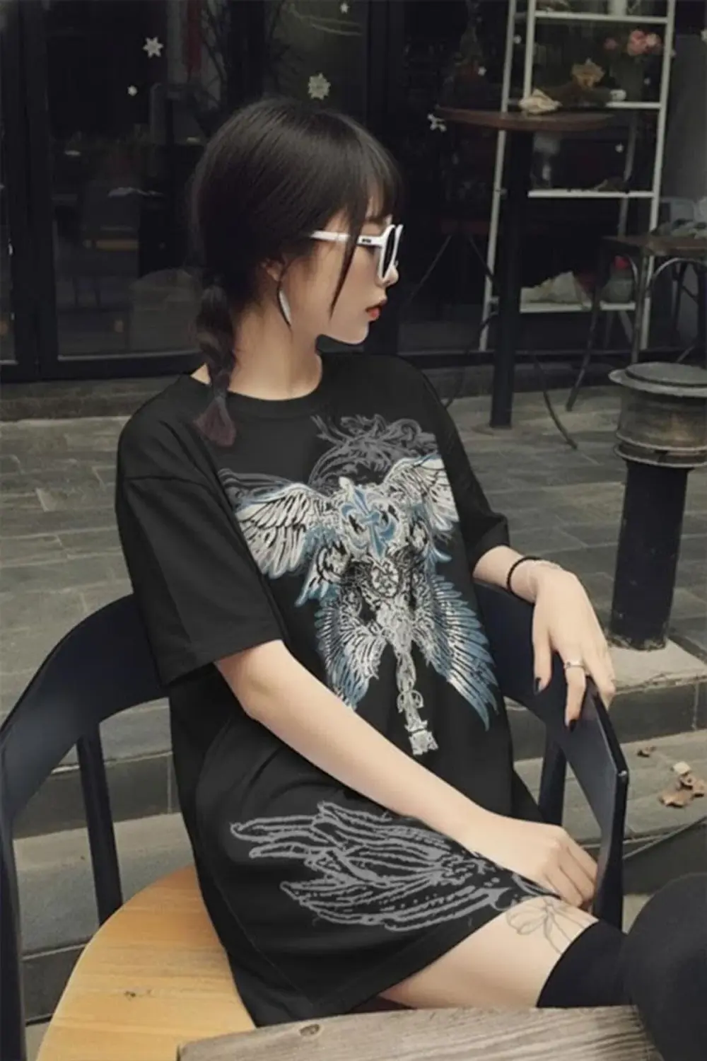 Harajuku Gotik Wing Detaylı Y2K Unisex Kısa Kollu T-shirt