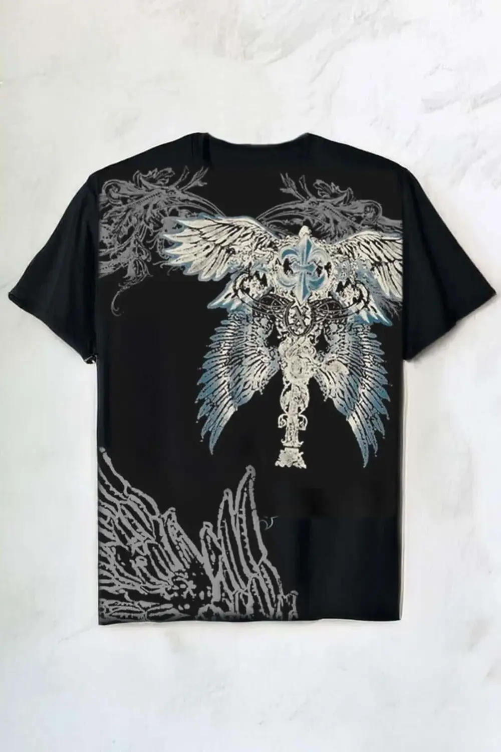 Harajuku Gotik Wing Detaylı Y2K Unisex Kısa Kollu T-shirt