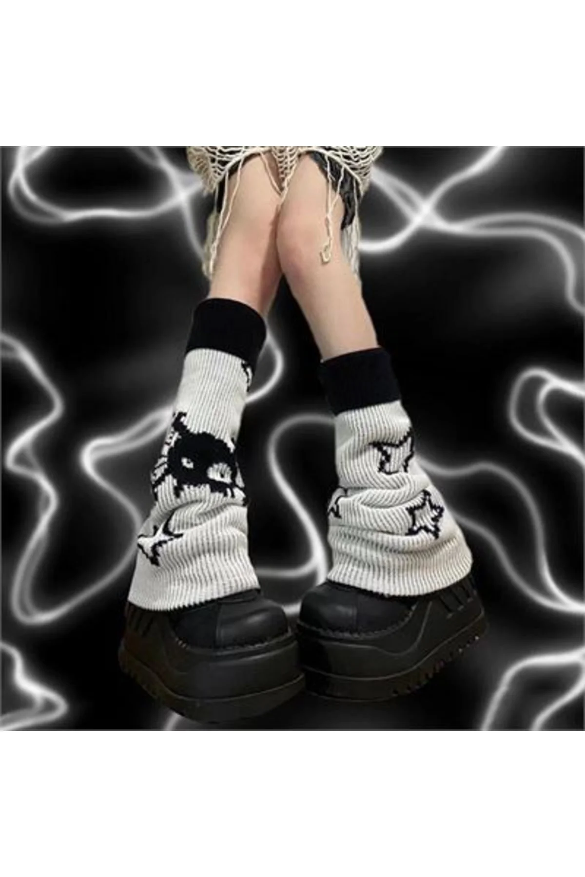 Harajuku Stars And Cute Monster Kışlık Kalın Bol Tozluk