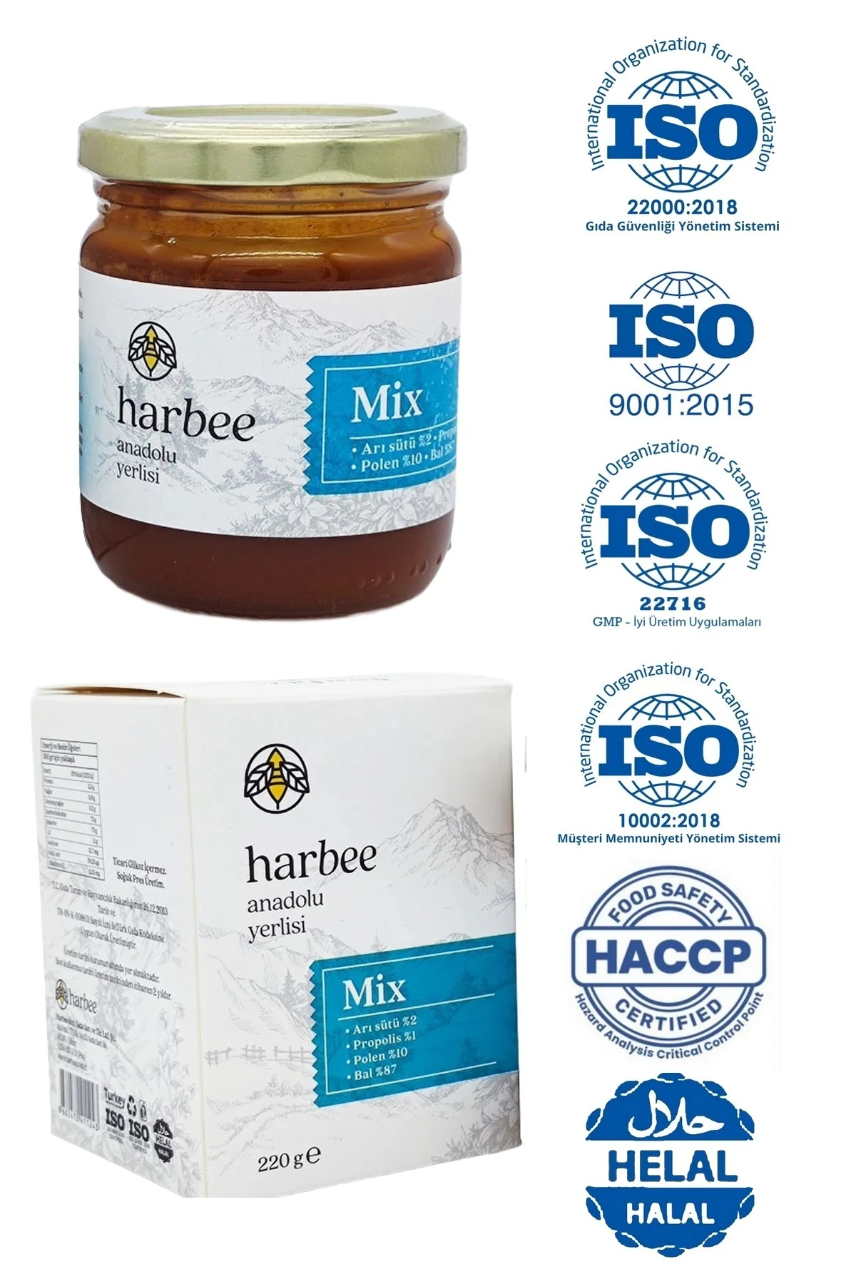 Harbee Mix Bal - Propolis - Arı Sütü - Polen %100 Doğal Karışım 220 ge