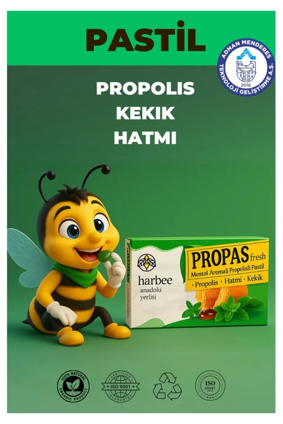 Harbee Propas Fresh Mentol Aromalı Propolisli Hatmi Kekik Takviyeli Pastil Harbee Propas Fresh Mentol Aromalı Propolisli Hatmi Kekik Takviyeli Pastil - Görsel 2
