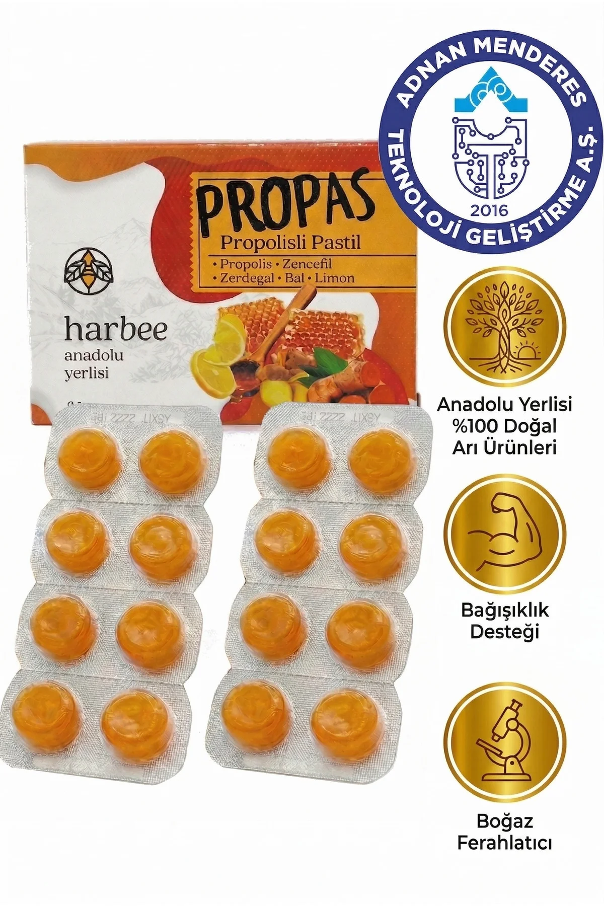 Harbee Propas Propolis Zencefil Bal Limon Zerdeçal Takviyeli Pastil