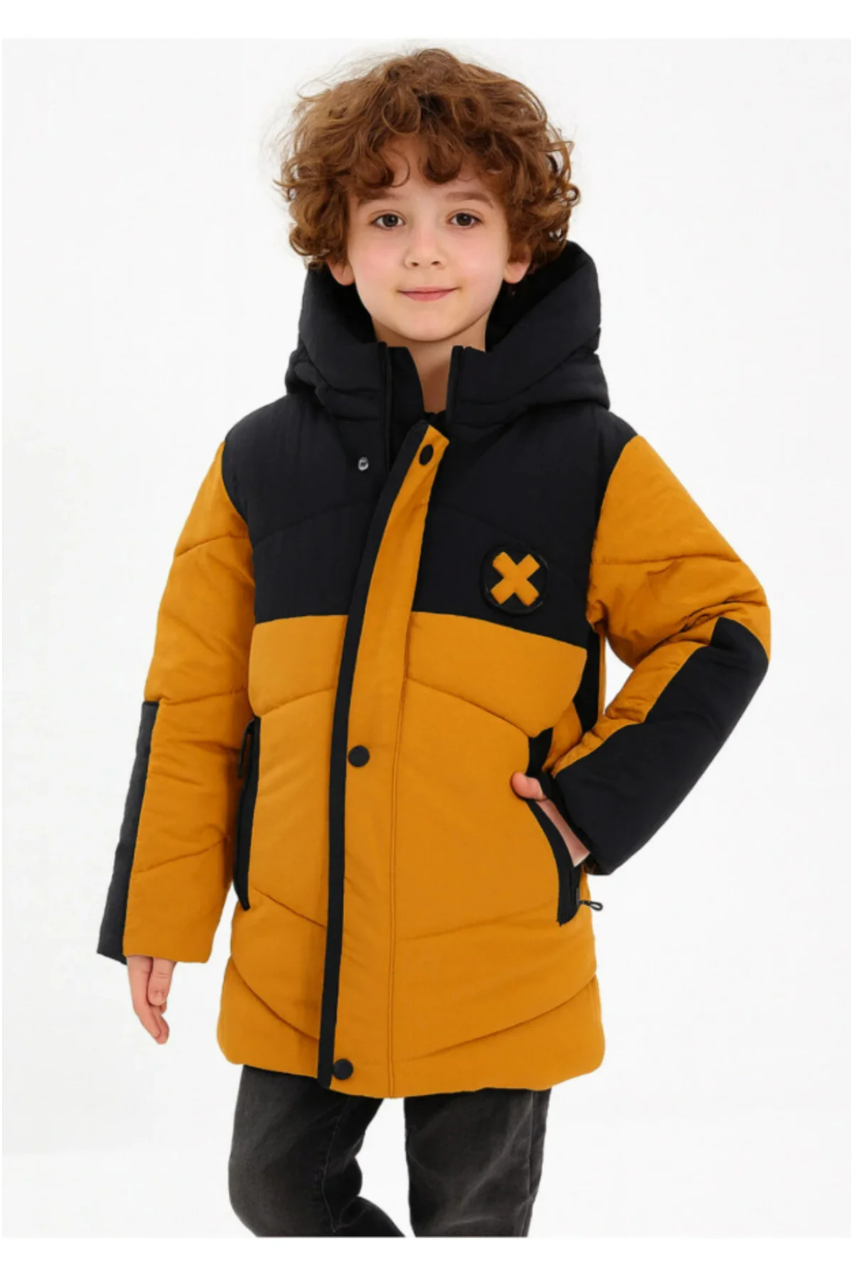 Hardal- Laci Su Geçirmez Parçalı Elyaflı Unisex Çocuk Mont - Görsel 5