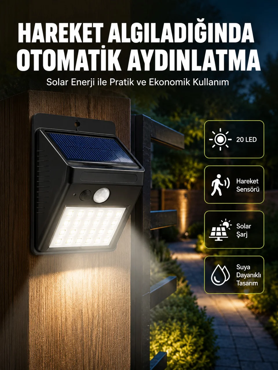 Hareket Algılamalı Solar Led Güvenlik Lambası Yeni Nesil - Lisinya