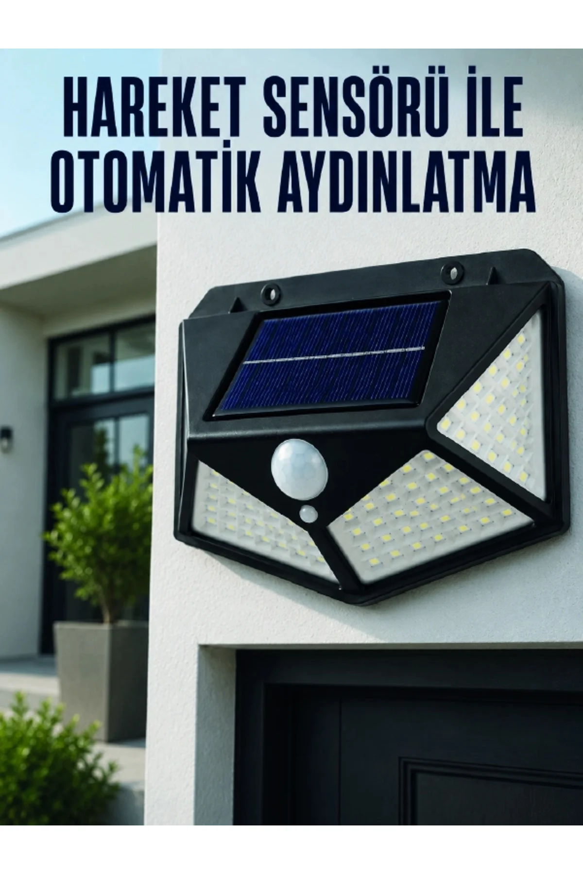 Hareket Sensörlü Güneş Enerjili Duvar Lambası Dış Mekan İçin Güçlü LED Aydınlatma - Görsel 4