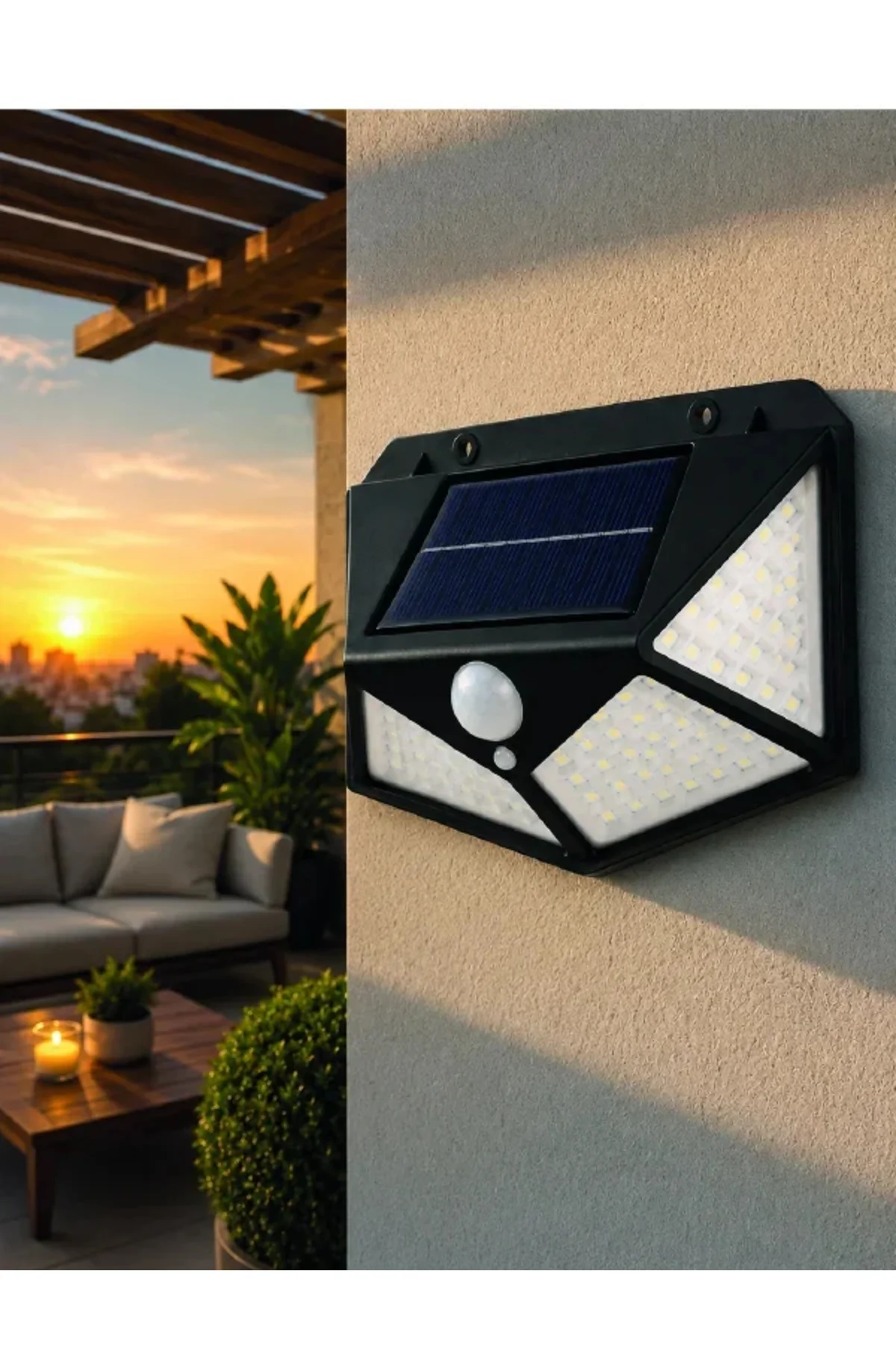 Hareket Sensörlü Güneş Enerjili Duvar Lambası Dış Mekan İçin Güçlü LED Aydınlatma - Görsel 2