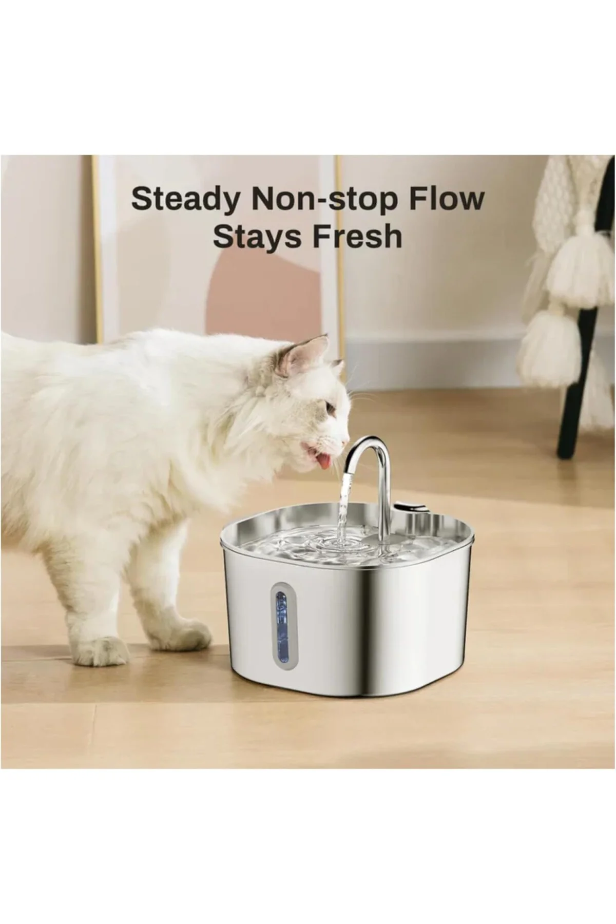 Hareket Sensörlü Paslanmaz Çelik Kedi Su Pınarı - 2.2 Litre Geniş
