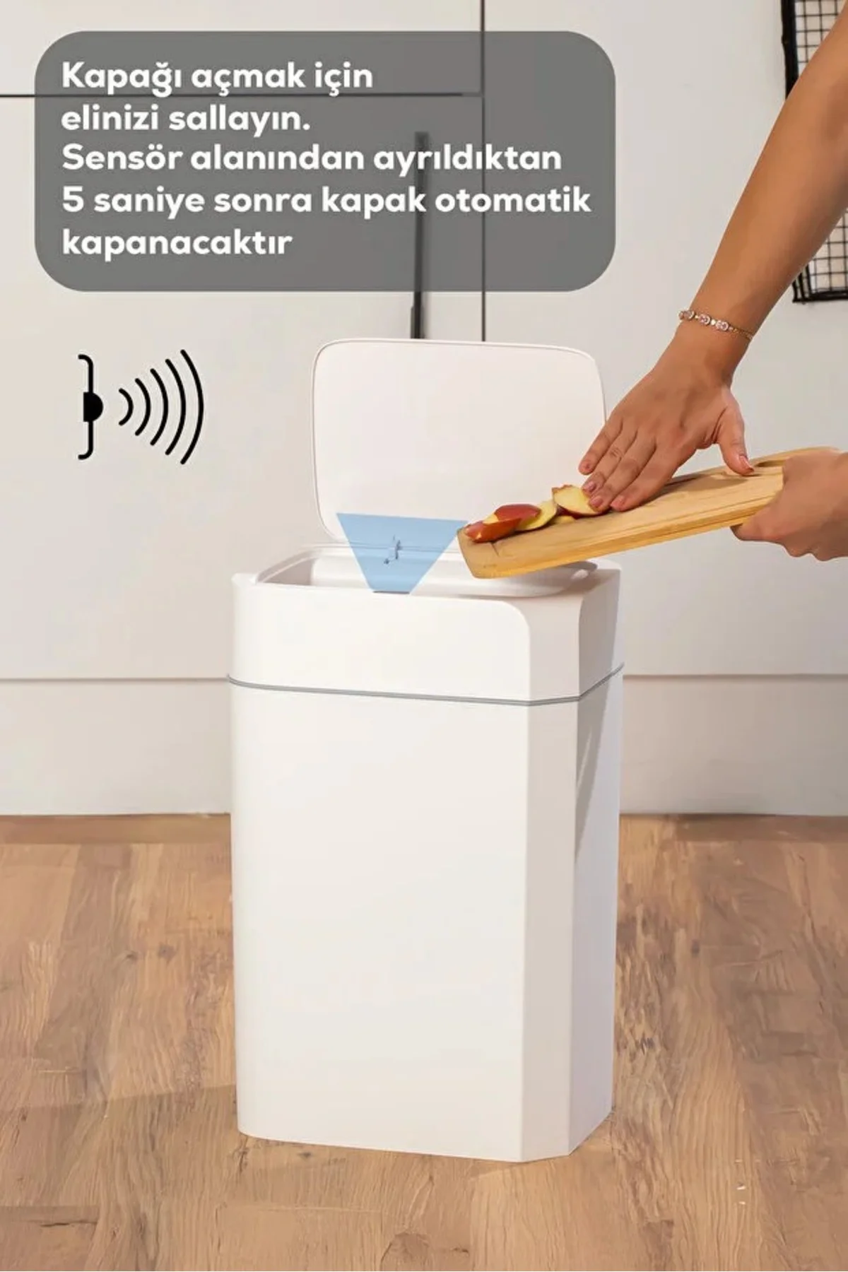 Hareket Sensörlü Sessiz Kapatma Çöp Kutusu Banyo Mutfak Çöp Kovası Kapaklı Banyo Çöp Kovası18Lt