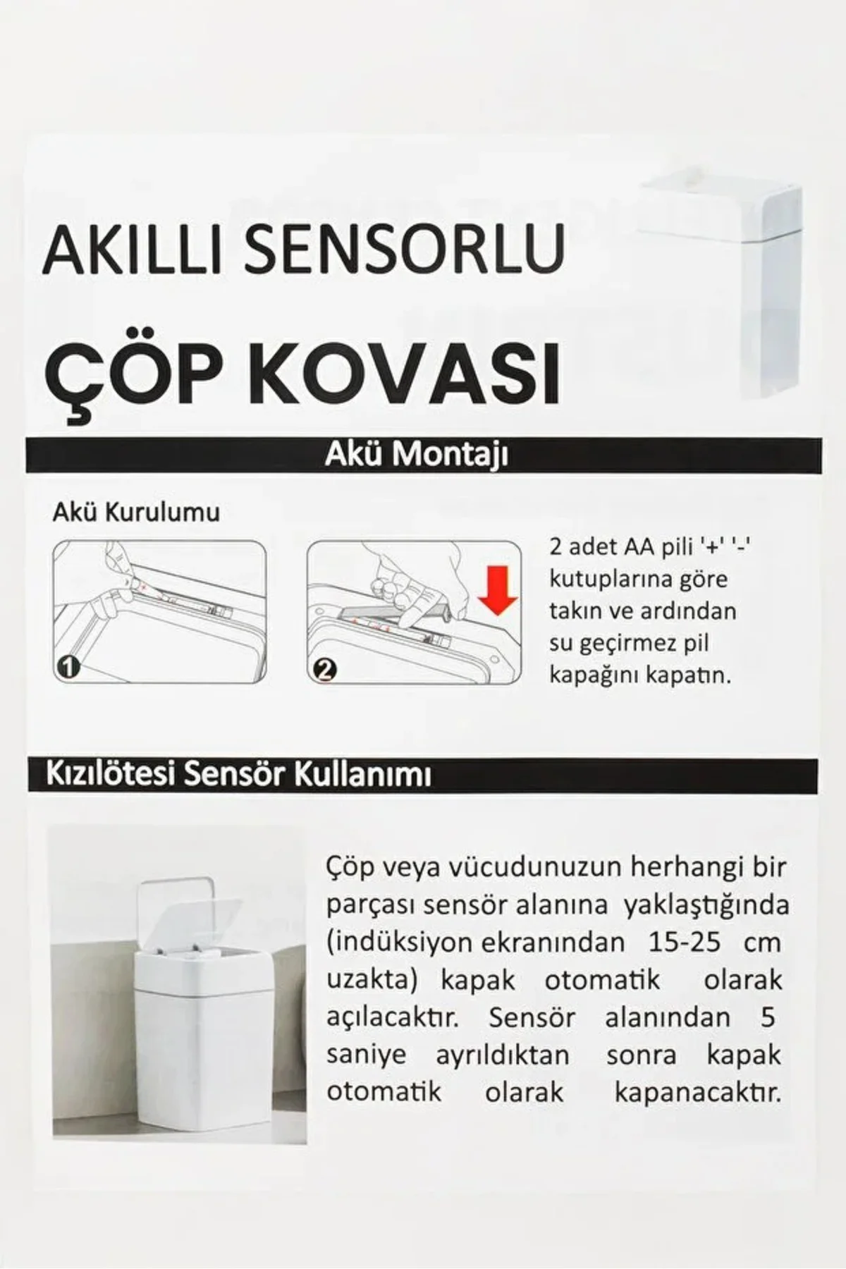 Hareket Sensörlü Sessiz Kapatma Çöp Kutusu Banyo Mutfak Çöp Kovası Kapaklı Banyo Çöp Kovası18Lt