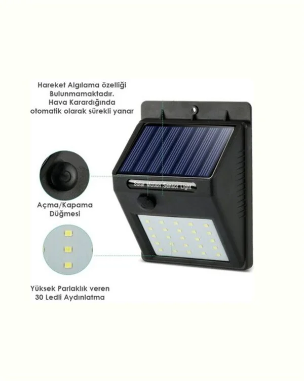 Hareket Sensörlü Solar Lamba - 120° Algılama Açısı, 3-4m Mesafe, Suya Dayanıklı LED