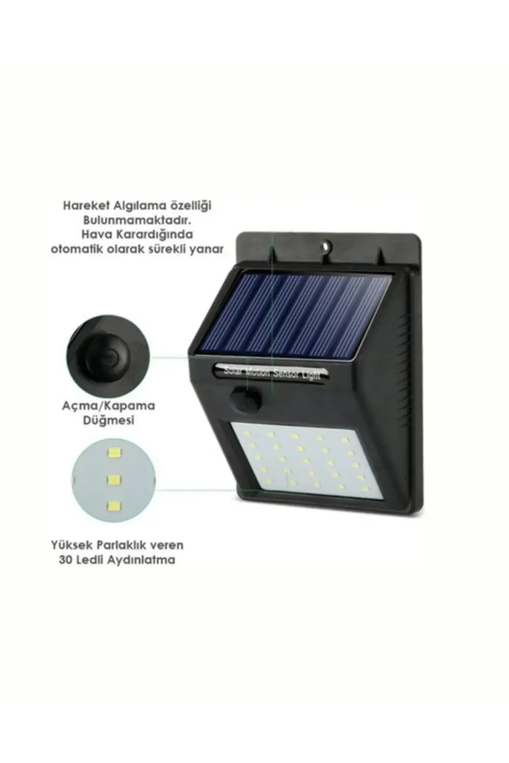 Hareket Sensörlü Solar Lamba | 120° Algılama Açısı 3-4 Metre Mesa