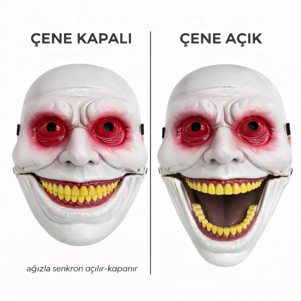 Hareketli Çene Mekanizmalı Kırmızı Korku Maskesi
