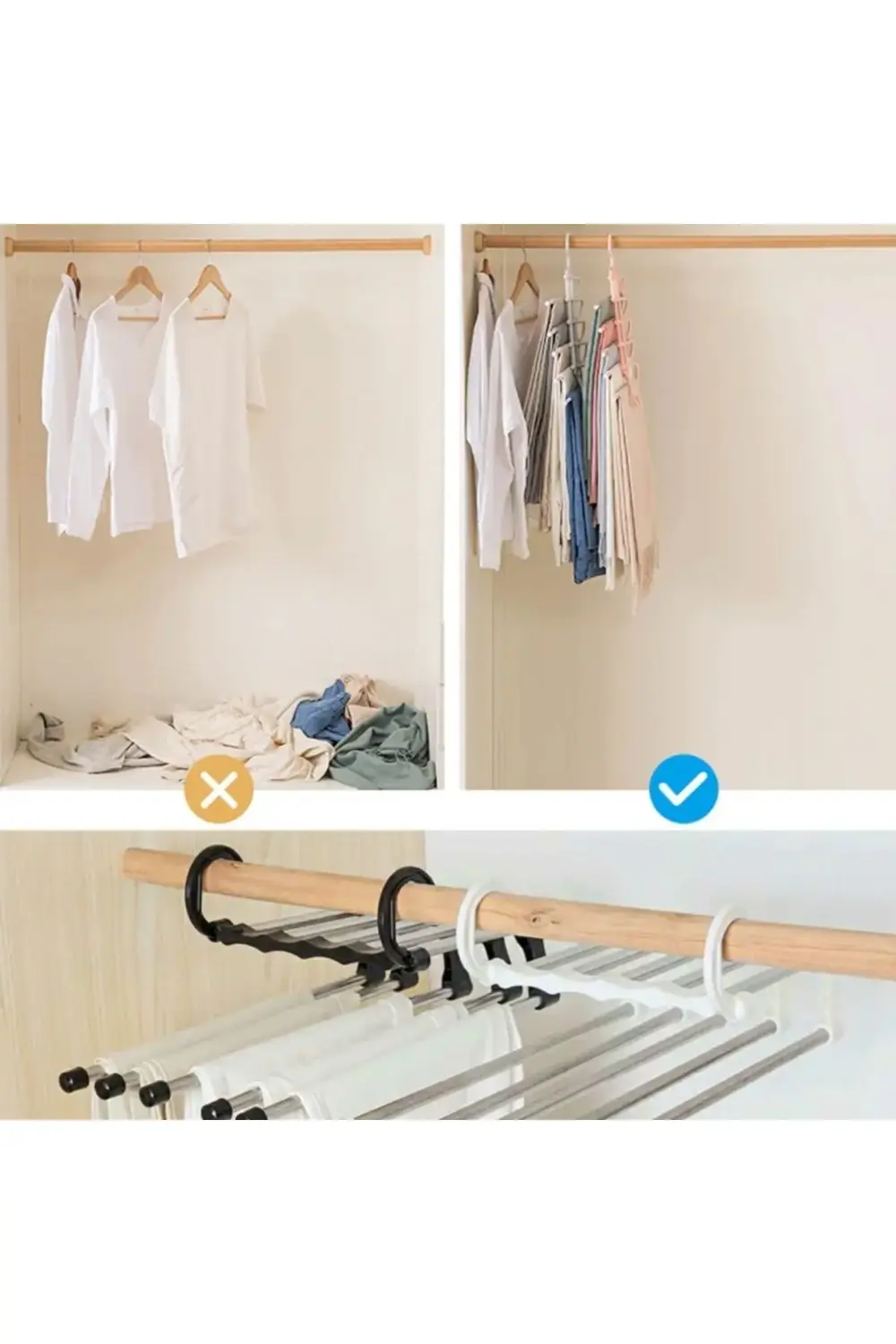 ® Hareketli Dolap İçi Pantolon Kravat Şal Askı Sistemi Düzenleyic