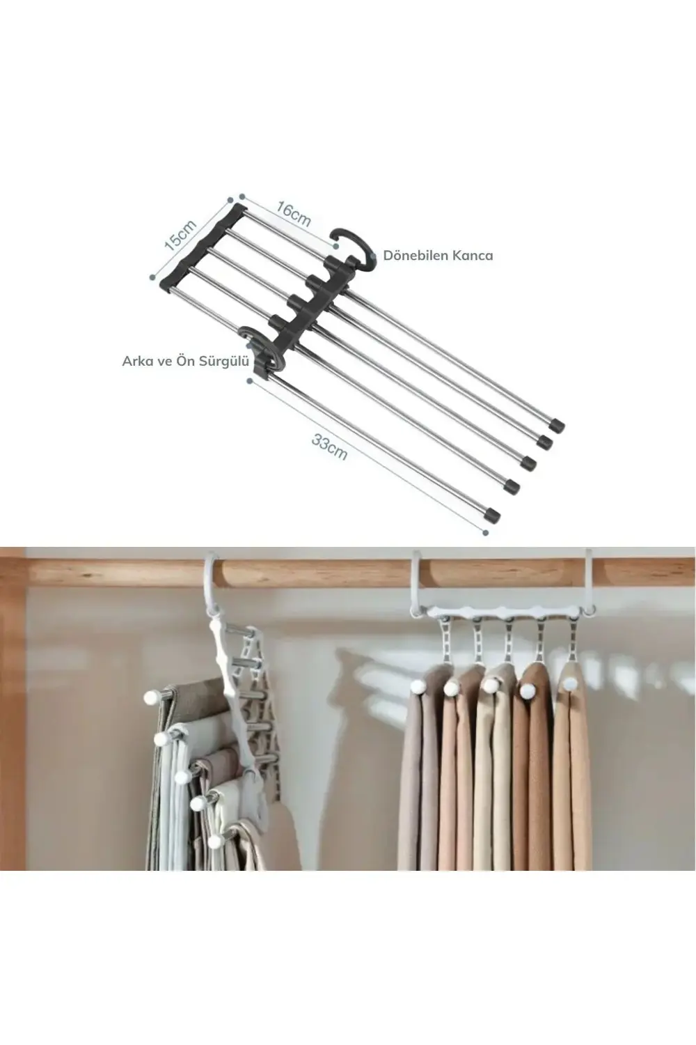 ® Hareketli Dolap İçi Pantolon Kravat Şal Askı Sistemi Düzenleyic