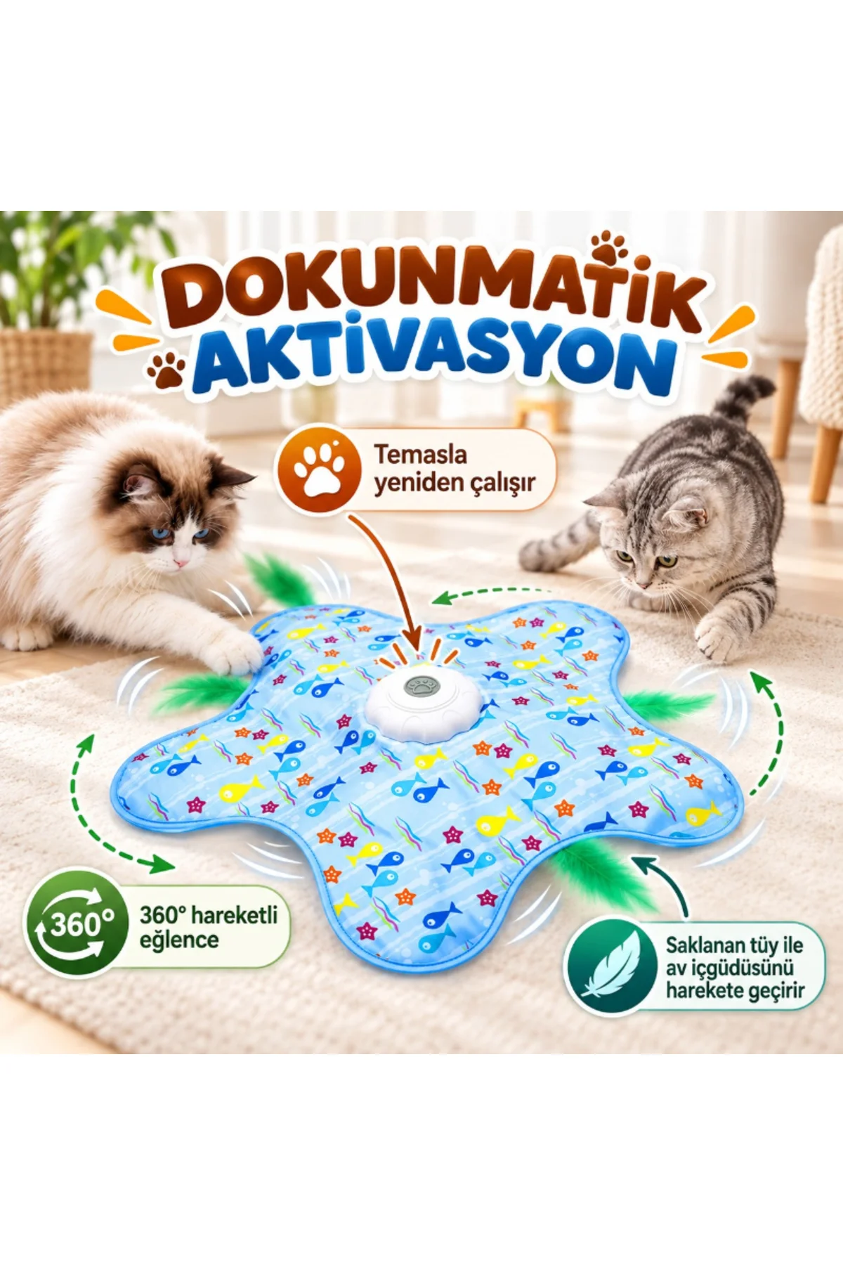 Hareketli İnteraktif Kedi Oyun Matı - USB Şarjlı - 3 Oyun Modu Hareketli İnteraktif Kedi Oyun Matı - USB Şarjlı - 3 Oyun Modu - Görsel 3