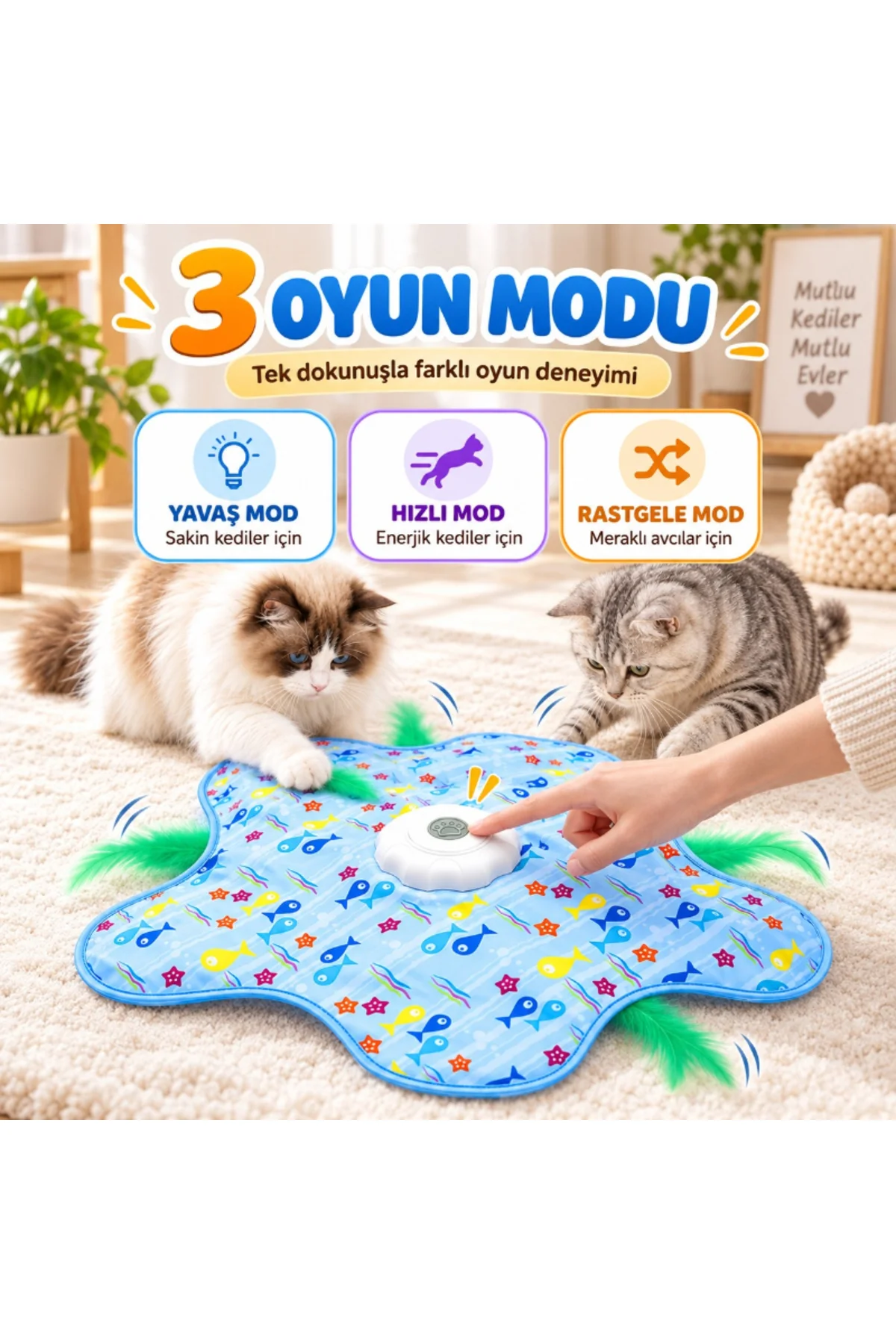 Hareketli İnteraktif Kedi Oyun Matı - USB Şarjlı - 3 Oyun Modu Hareketli İnteraktif Kedi Oyun Matı - USB Şarjlı - 3 Oyun Modu - Görsel 2