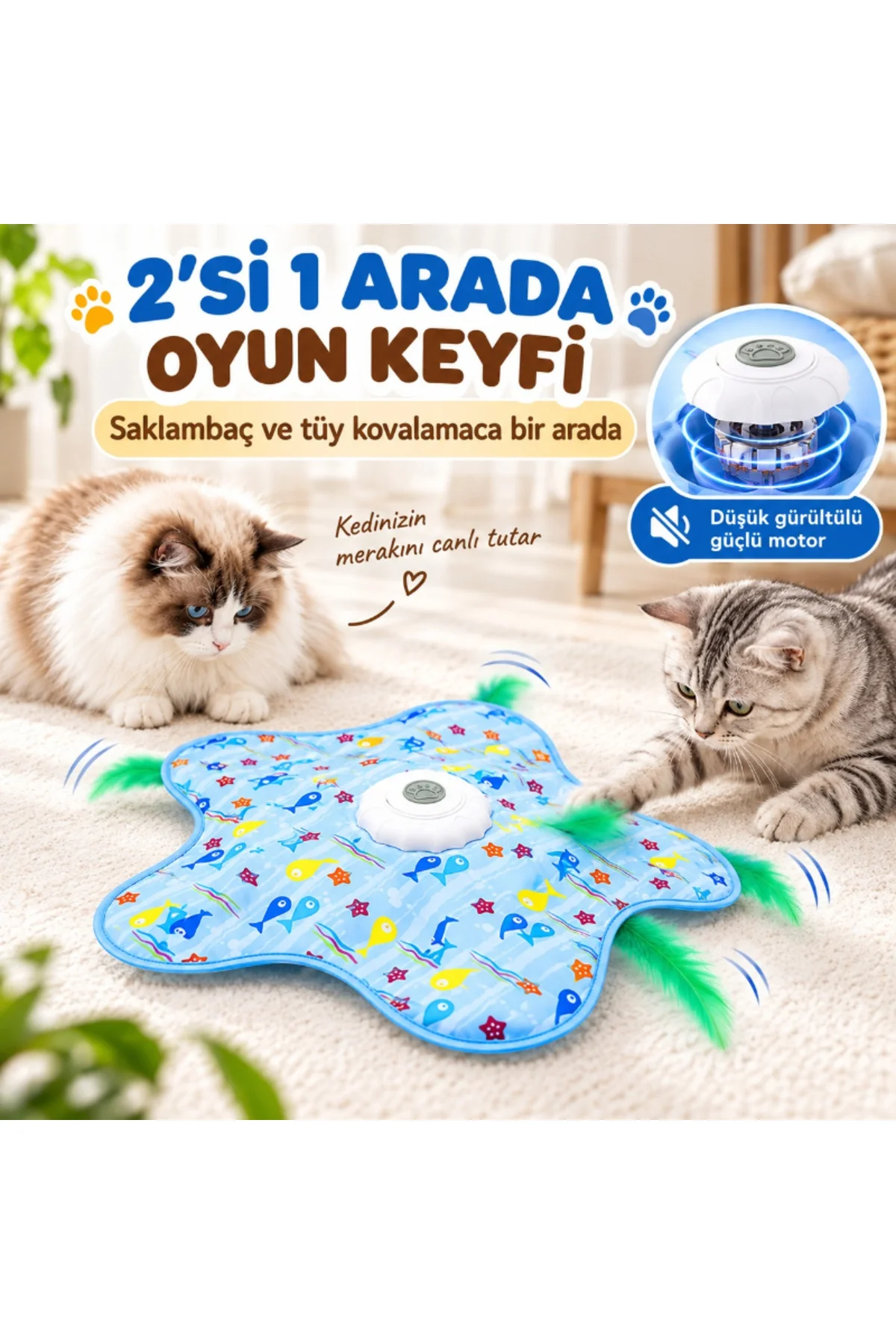 Hareketli İnteraktif Kedi Oyun Matı - USB Şarjlı - 3 Oyun Modu Hareketli İnteraktif Kedi Oyun Matı - USB Şarjlı - 3 Oyun Modu - Görsel 5