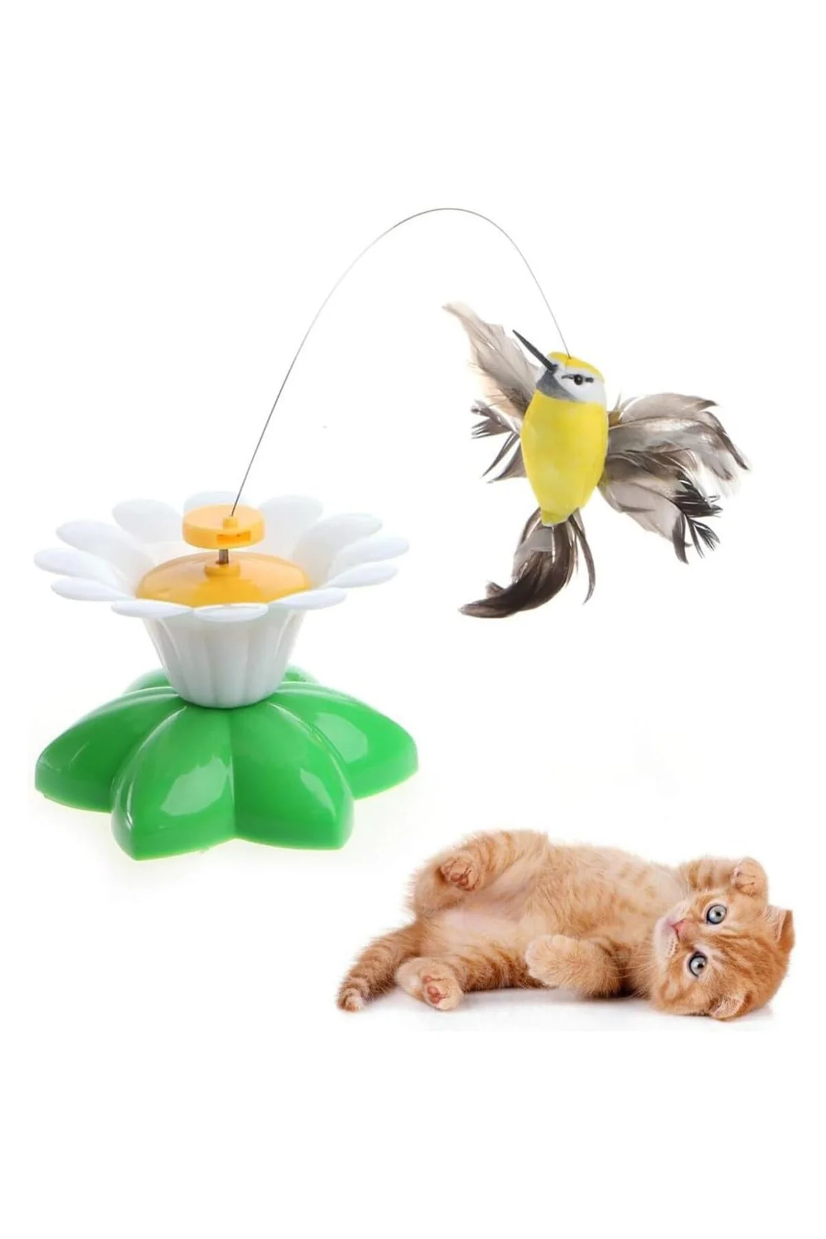 Hareketli Kedi Oyuncağı Dönen Kuş Başlıklı (Pille Çalışır)
