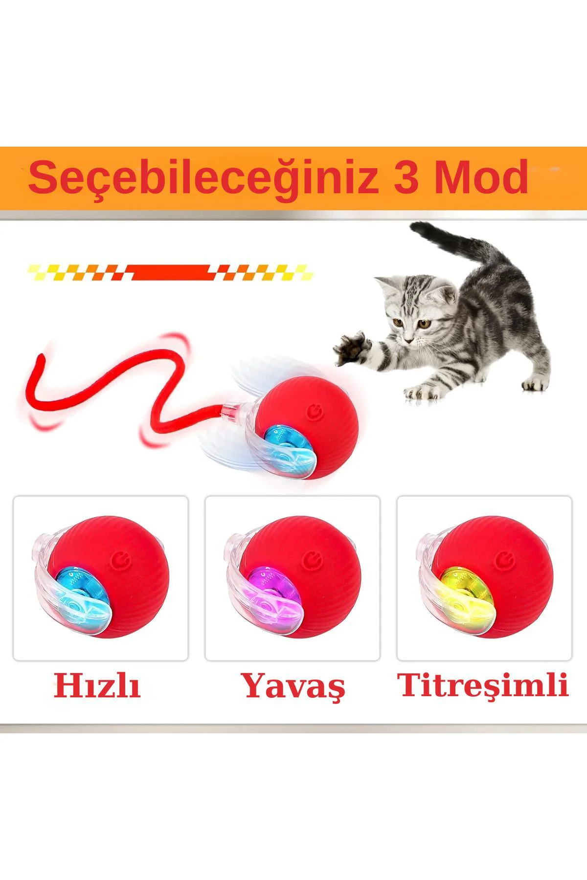 Hareketli Şarjlı Işıklı 360 Derece Dönen Akıllı Oyun Topu Kuyrukl