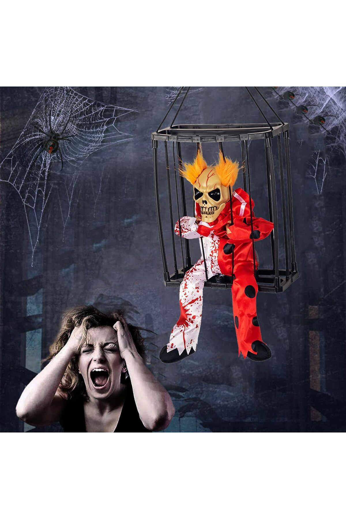 Ok Aksesuar Hareketli Sesli Sensörlü Mahkum Joker İskelet Dekorasyon 22X27 Cm