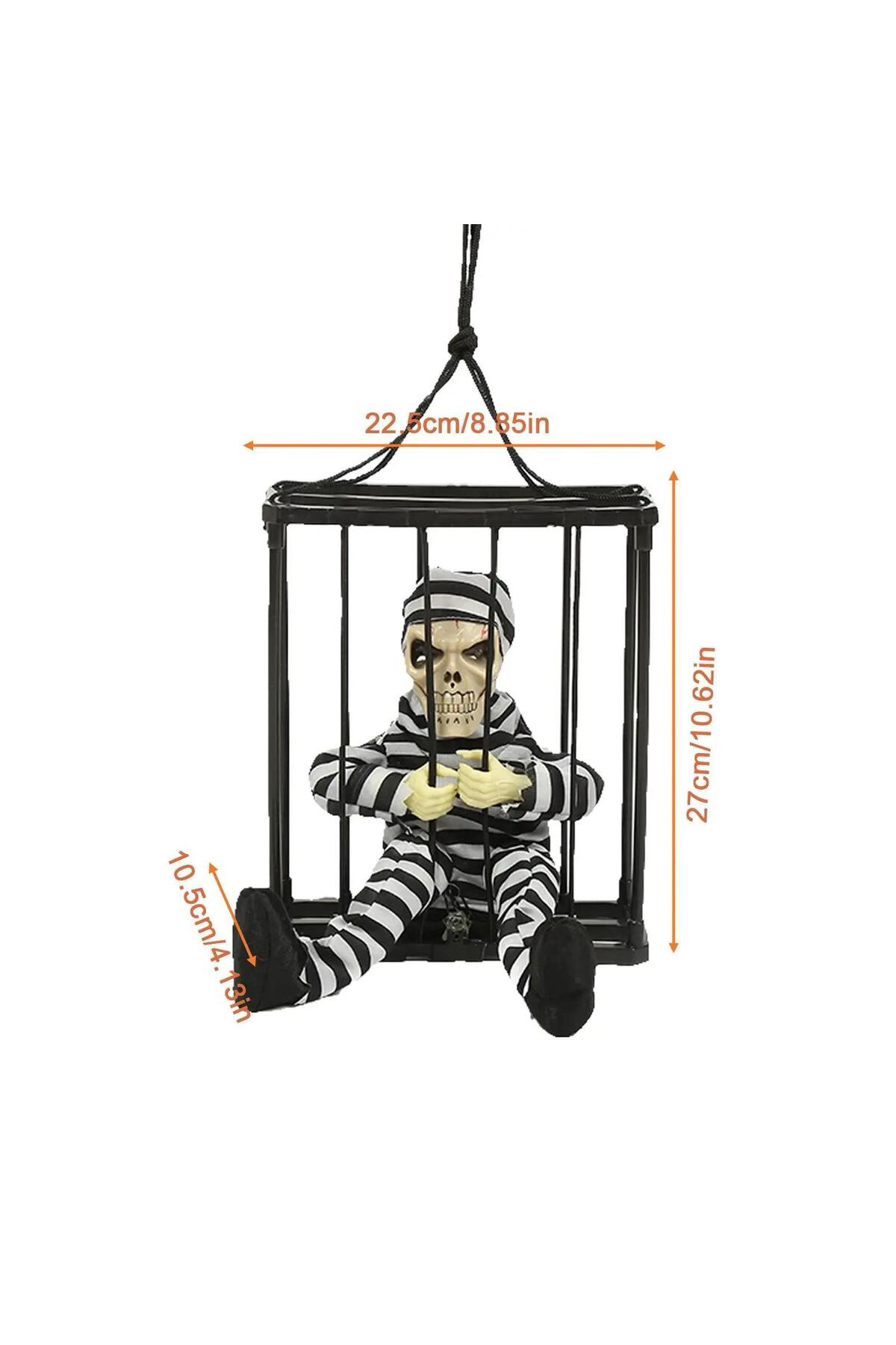 Ok Aksesuar Hareketli Sesli Sensörlü Mahkum Görünümlü Kuru Kafa İskelet Dekor