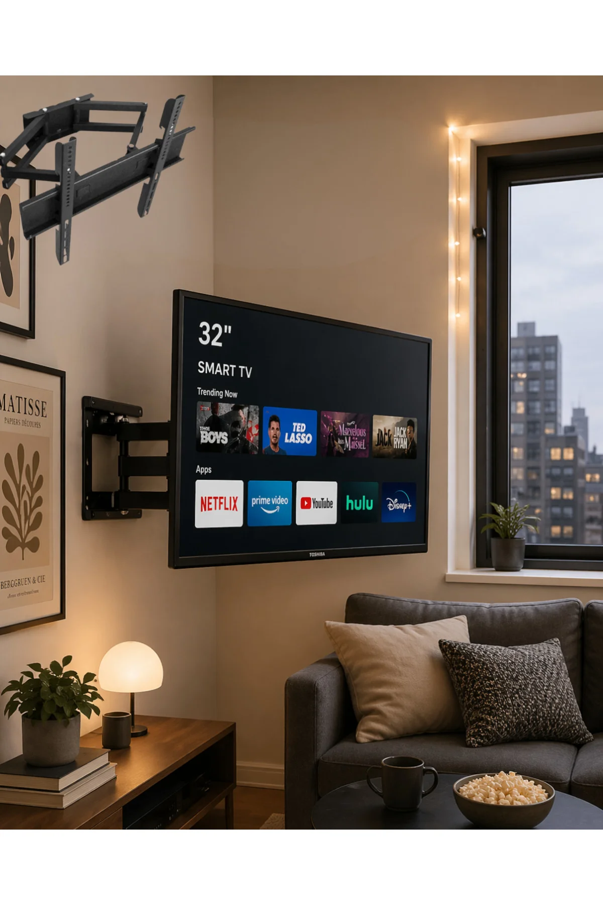 Hareketli TV Duvar Askısı 32 55 İnç Döner Eğimli Televizyon Aparatı