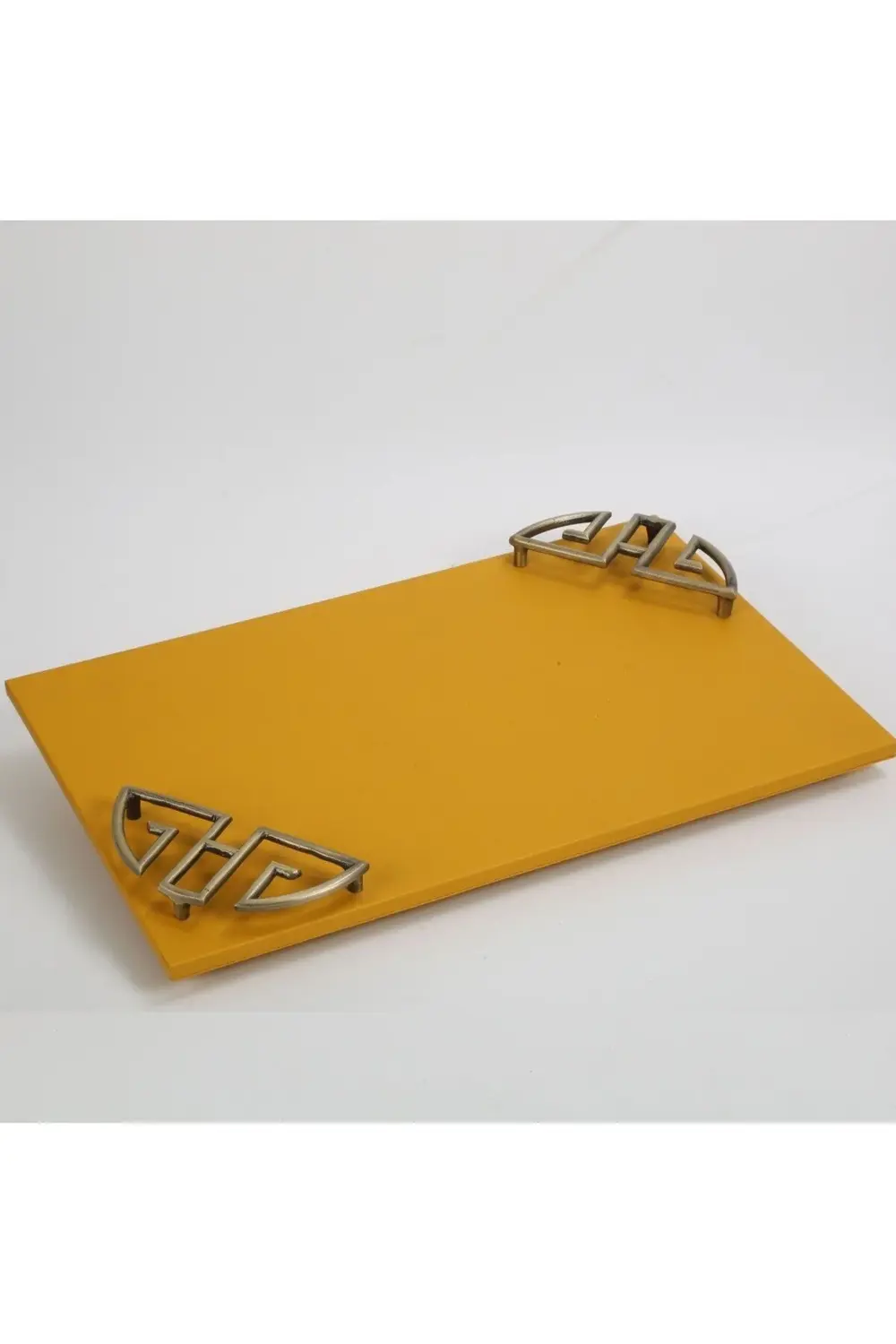 Harf Desen Hardal Sarısı Deri Kaplama Tepsi