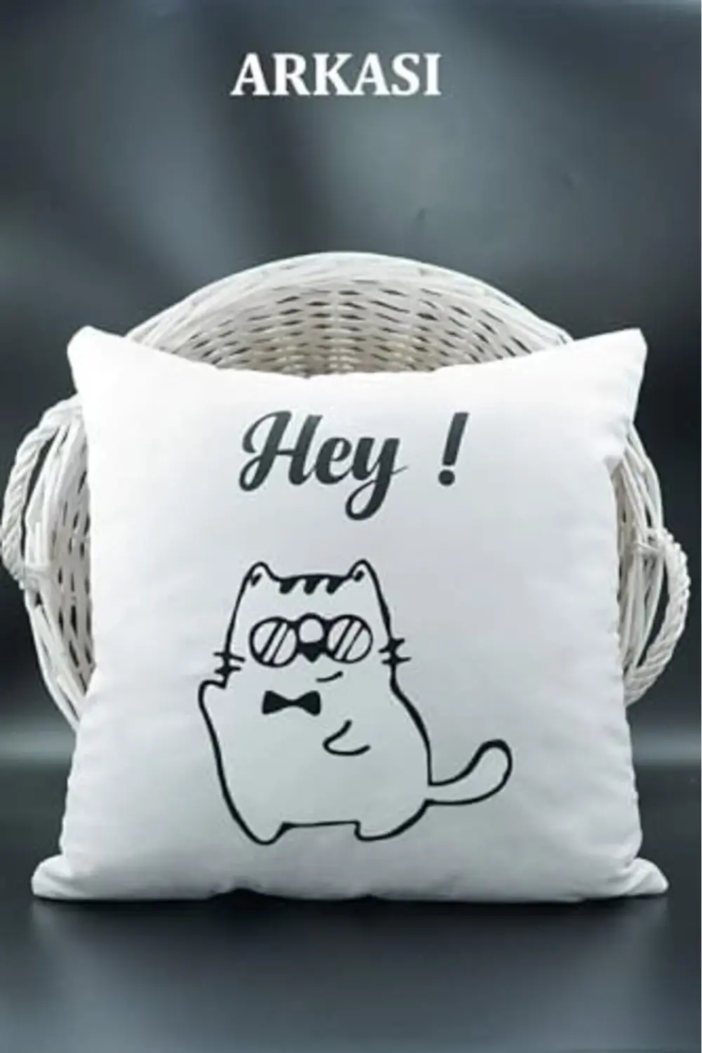 Harfli Kırlent Kılıfı Kadife 43X43 Cm Çift Taraflı F Harfi Kedi D