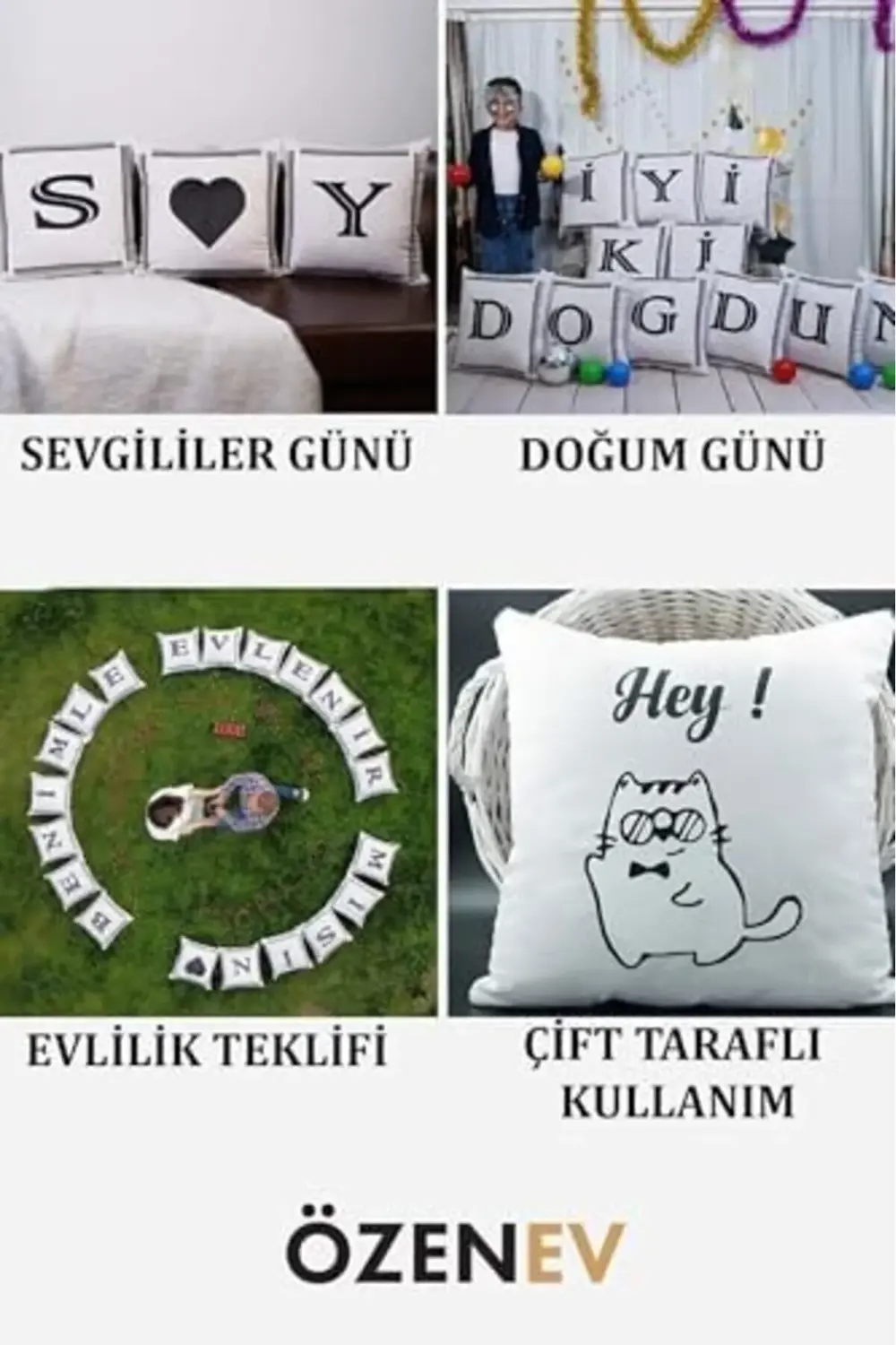 Harfli Kırlent Kılıfı Kadife 43X43 Cm Çift Taraflı F Harfi Kedi D