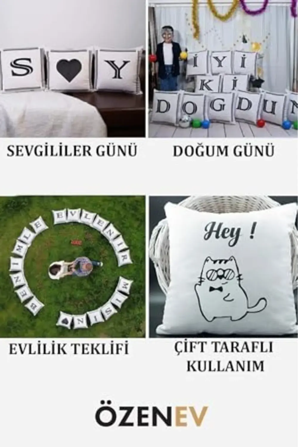 Harfli Kırlent Kılıfı Kadife 43X43 Cm Çift Taraflı M Harfi Kedi D