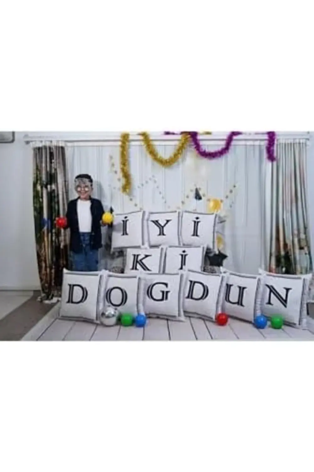 Harfli Kırlent Kılıfı Kadife 43X43 Cm Çift Taraflı B Harfi Kedi D