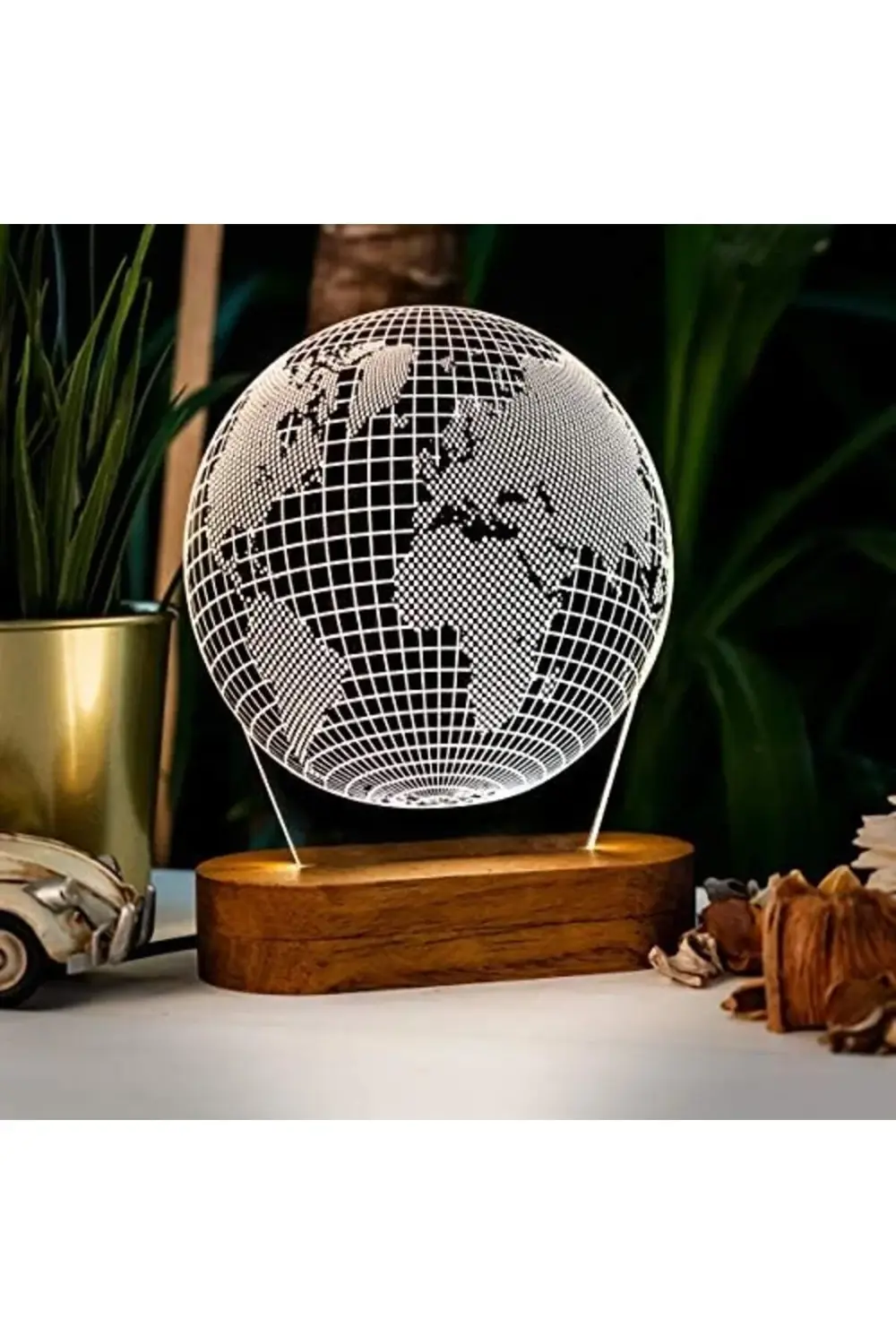 Haritası Tasarımlı 3D Led Lamba Usb Bağlantılı Sarı Işık