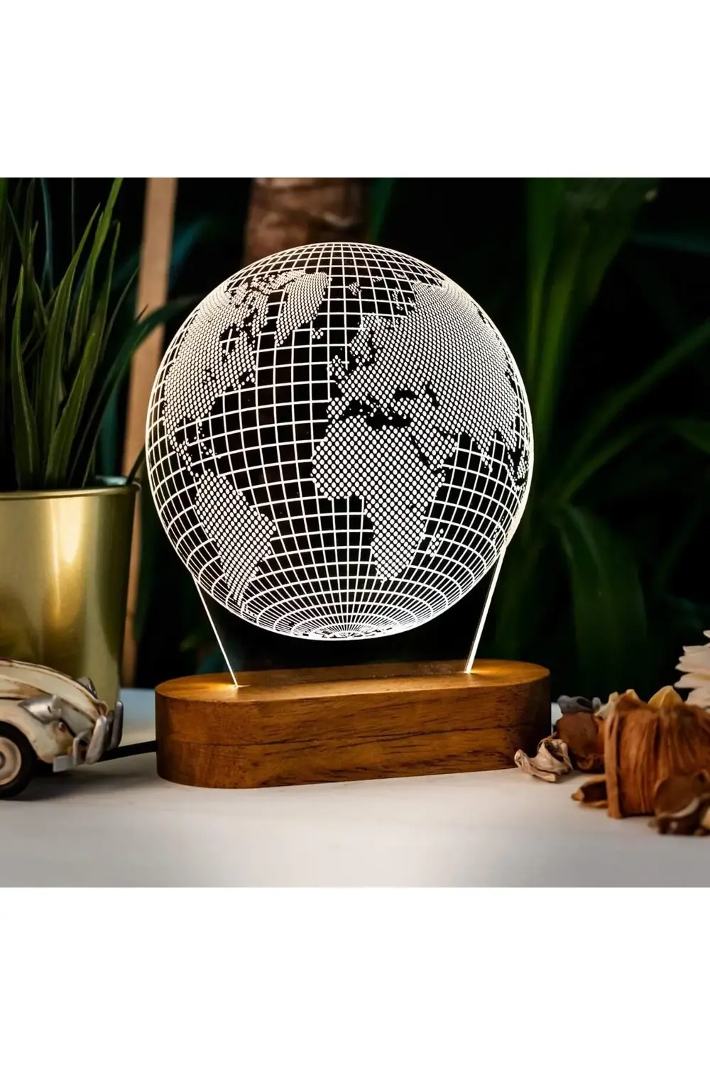 Haritası Tasarımlı 3D Led Lamba Usb Bağlantılı Sarı Işık