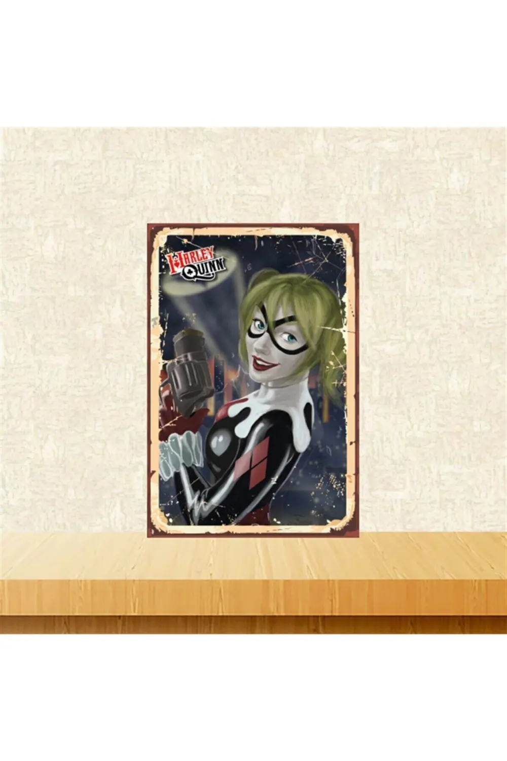 Harley Quinn Animasyon Çizim Tasarımlı 20-30 Cm Retro Ahşap Tablo