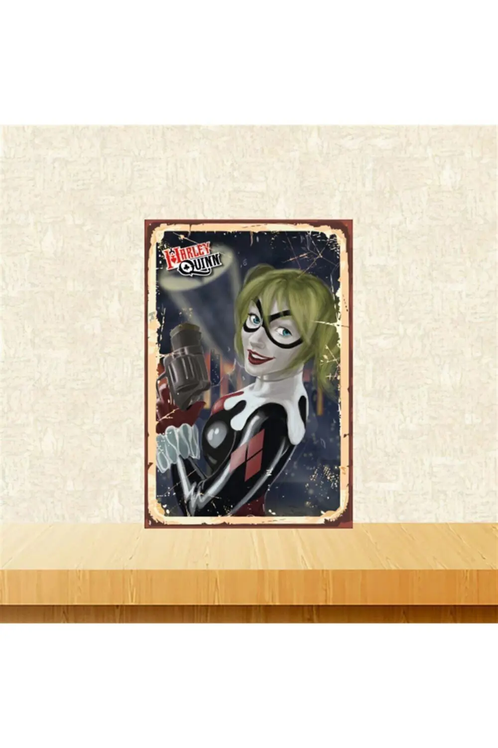 Harley Quinn Animasyon Çizim Tasarımlı 20-30 Cm Retro Ahşap Tablo