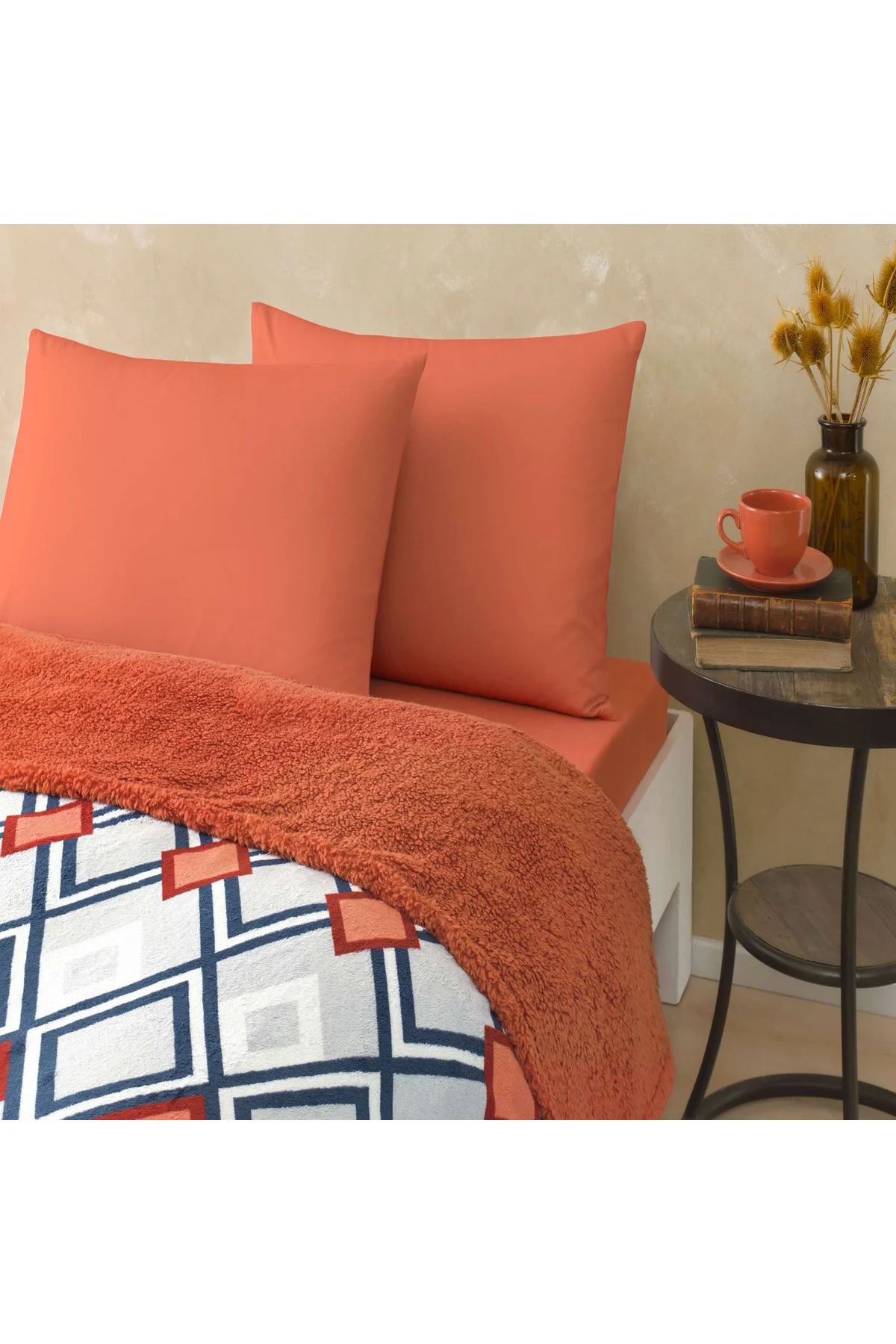 Harlow Tek Kişilik Battaniyeli Çarşaf Seti Turuncu