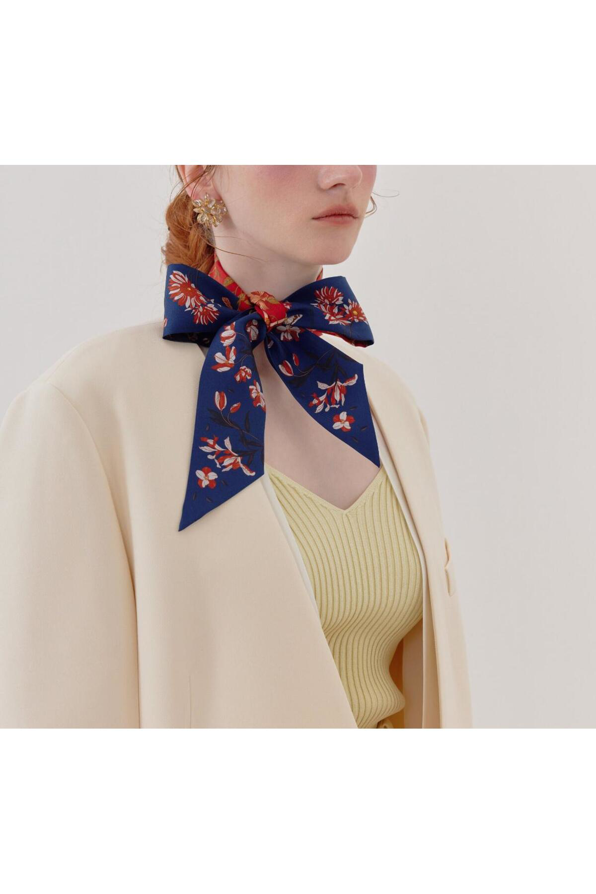 Harmony Eşarp Lacivert Bordo Renk Çiçekli Desen