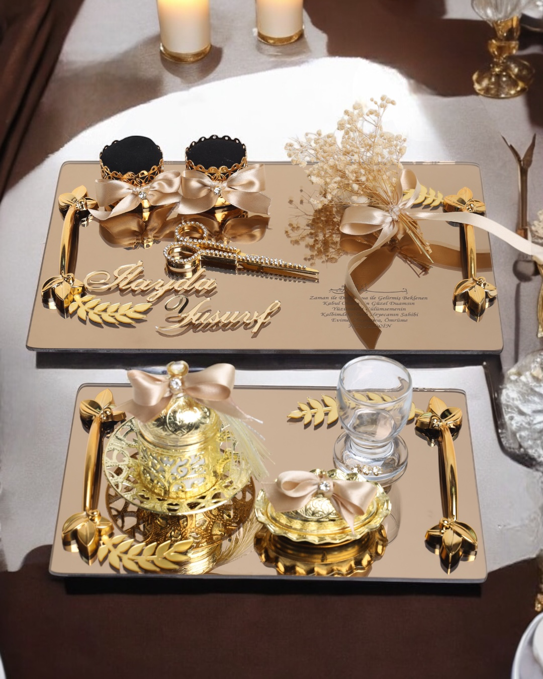 Cyzhome Harmony Gold Söz Nişan Tepsisi Ve Damat Kahve Fincan Tepsisi