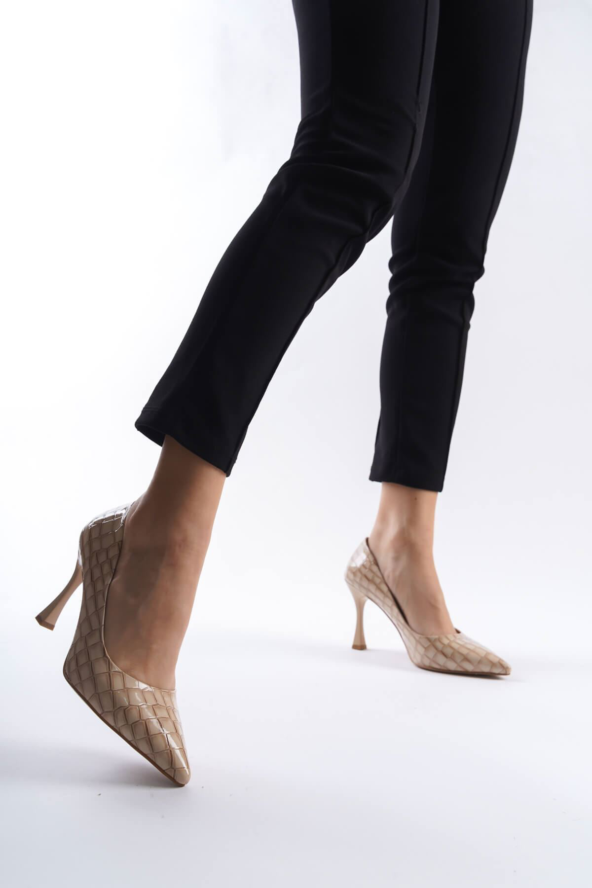 Harper Nude Renk Kroko Rugan Kadın Stiletto