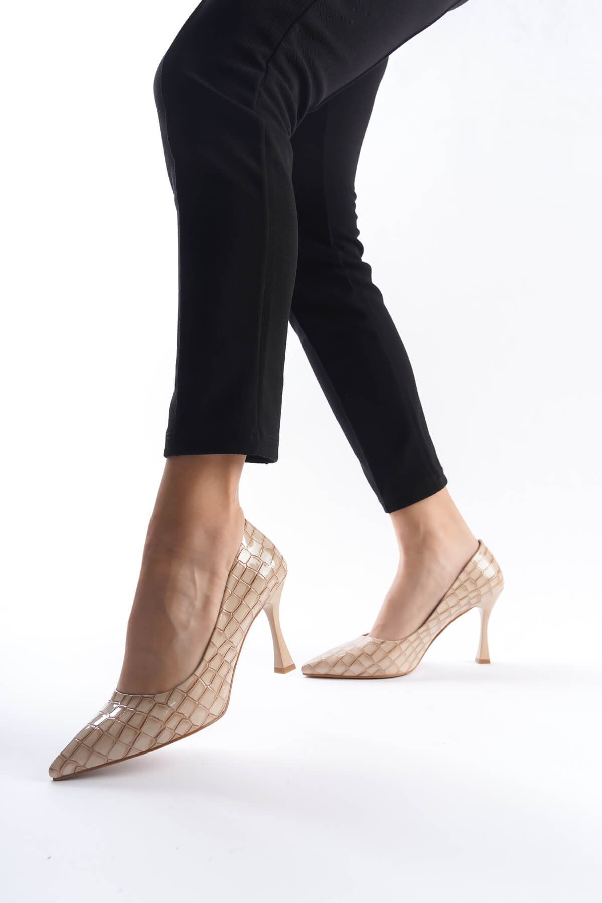 Harper Nude Renk Kroko Rugan Kadın Stiletto