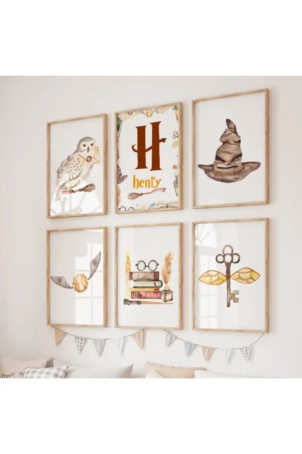 Harry Potter '6’lı Çerçeve Görünümlü MDF Tablo Seti-Çocuk Odası D