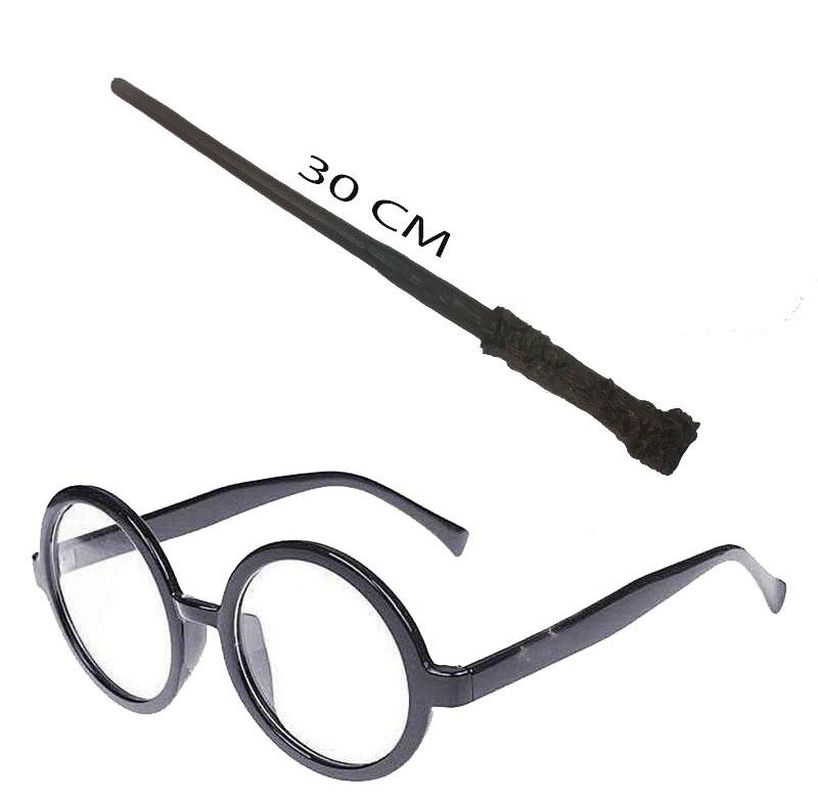Harry Potter Asası 30 cm ve Siyah Çerçeveli Harry Potter Gözlüğü