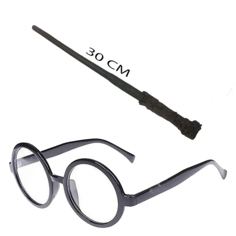 Harry Potter Asası 30 cm ve Siyah Çerçeveli Harry Potter Gözlüğü 