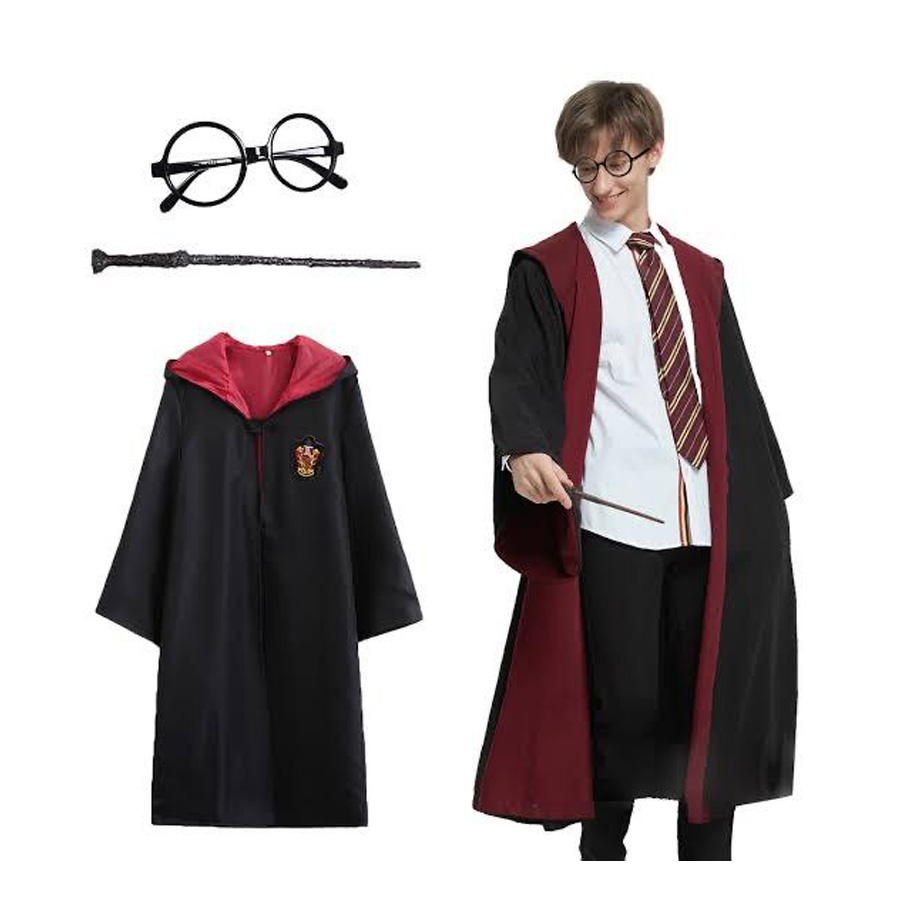 Harry Potter Gryffindor Kapişonlu Çocuk Kostüm + Asa + Gözlük Set Harry Potter Gryffindor Kapişonlu Çocuk Kostüm + Asa + Gözlük Set