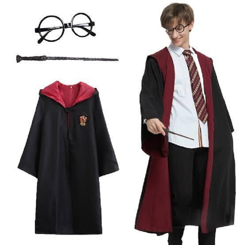 Harry Potter Gryffindor Kapişonlu Çocuk Kostüm + Asa + Gözlük Set